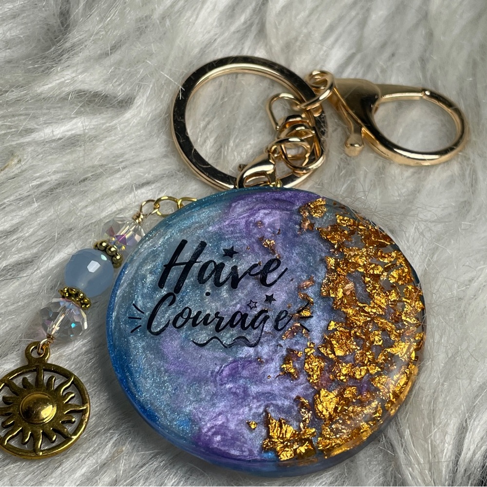 Custom Purple and Gold Keychain with Inspirational Message Crystal Charm - Picture 6 of 7